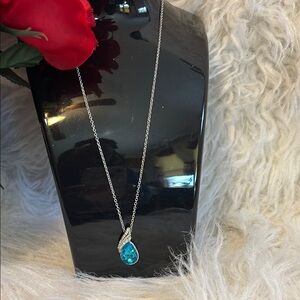 Elegant Silver Blue Necklace with Teardrop Pendant